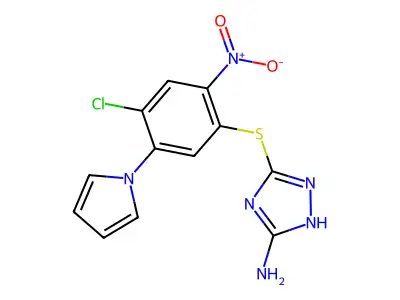 3-(4-chloro-2-nitro-5-pyrrol-1-ylphenyl)sulfanyl-1H-1,2,4-triazol-5-amine structure