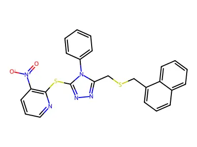 2-[[5-[[(1-Naphthalenylmethyl)thio]methyl]-4-phenyl-4H-1,2,4-triazol-3-yl]thio]-3-nitropyridine structure