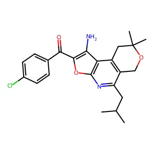 (1-amino-5-isobutyl-8,8-dimethyl-8,9-dihydro-6H-furo[2,3-b]pyrano[4,3-d]pyridin-2-yl)(4-chlorophenyl)methanone structure