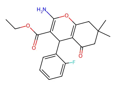 ethyl 2-amino-4-(2-fluorophenyl)-7,7-dimethyl-5-oxo-5,6,7,8-tetrahydro-4H-chromene-3-carboxylate structure