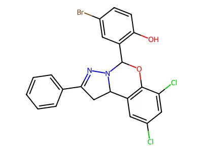 4-BR-2-(7,9-DI-CL-2-PH-1,10B-Dihydropyrazolo(1,5-C)(1,3)benzoxazin-5-YL)phenol structure