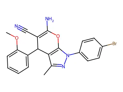 6-Amino-1-(4-bromophenyl)-4-(2-methoxyphenyl)-3-methyl-1,4-dihydropyrano[2,3-c]pyrazole-5-carbonitrile structure