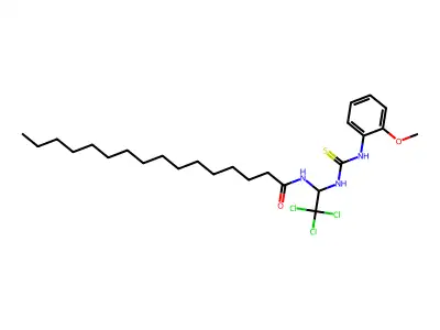 N-(2,2,2-Trichloro-1-(((2-methoxyanilino)carbothioyl)amino)ethyl)hexadecanamide structure