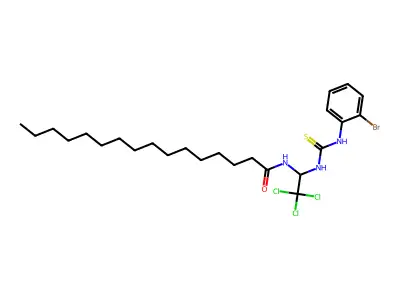 N-(1-(((2-Bromoanilino)carbothioyl)amino)-2,2,2-trichloroethyl)hexadecanamide structure