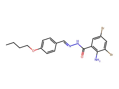 2-amino-3,5-dibromo-N-[(4-butoxyphenyl)methylideneamino]benzamide structure