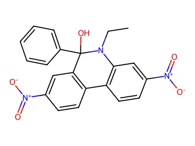 5-Ethyl-5,6-dihydro-3,8-dinitro-6-phenyl-6-phenanthridinol structure