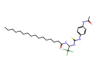 N-(1-(((4-(Acetylamino)anilino)carbothioyl)amino)-2,2,2-tri-CL-ET)hexadecanamide structure