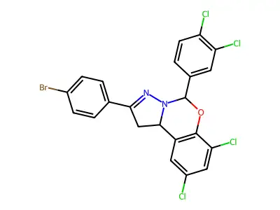 2-(4-bromophenyl)-7,9-dichloro-5-(3,4-dichlorophenyl)-1,10b-dihydropyrazolo[1,5-c][1,3]benzoxazine structure