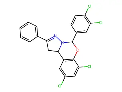 7,9-DI-CL-5-(3,4-DI-CL-Phenyl)-2-PH-1,10B-dihydropyrazolo(1,5-C)(1,3)benzoxazine structure
