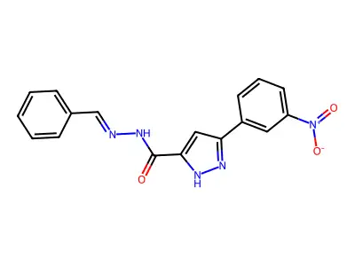 N-(benzylideneamino)-3-(3-nitrophenyl)-1H-pyrazole-5-carboxamide structure