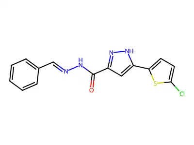 N-(benzylideneamino)-5-(5-chlorothiophen-2-yl)-1H-pyrazole-3-carboxamide structure