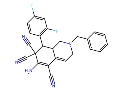 6-amino-2-benzyl-8-(2,4-difluorophenyl)-2,3,8,8a-tetrahydroisoquinoline-5,7,7(1H)-tricarbonitrile structure