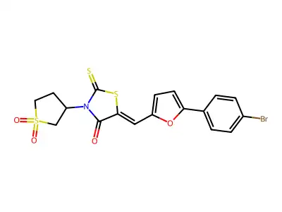 (5Z)-5-[[5-(4-bromophenyl)furan-2-yl]methylidene]-3-(1,1-dioxothiolan-3-yl)-2-sulfanylidene-1,3-thiazolidin-4-one structure