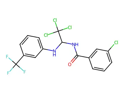 3-chloro-N-(2,2,2-trichloro-1-((3-(trifluoromethyl)phenyl)amino)ethyl)benzamide structure