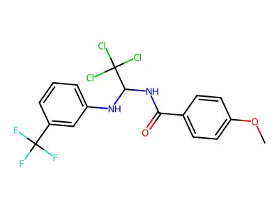 4-methoxy-N-(2,2,2-trichloro-1-{[3-(trifluoromethyl)phenyl]amino}ethyl)benzamide structure