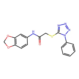 N-Benzo[1,3]dioxol-5-yl-2-(1-phenyl-1H-tetrazol-5-ylsulfanyl)-acetamide structure