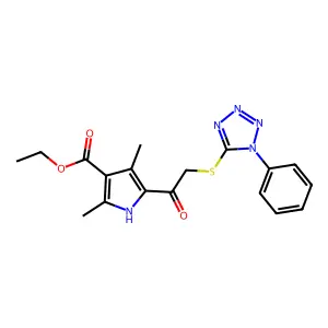 ethyl 2,4-dimethyl-5-{2-[(1-phenyl-1H-1,2,3,4-tetrazol-5-yl)sulfanyl]acetyl}-1H-pyrrole-3-carboxylate structure