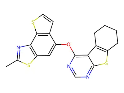 3-({4-methyl-5,12-dithia-3-azatricyclo[7.3.0.0^{2,6}]dodeca-1,3,6,8,10-pentaen-8-yl}oxy)-8-thia-4,6-diazatricyclo[7.4.0.0^{2,7}]trideca-1(9),2,4,6-tetraene structure