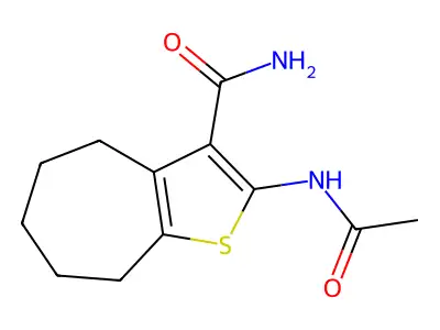 2-(acetylamino)-5,6,7,8-tetrahydro-4H-cyclohepta[b]thiophene-3-carboxamide structure