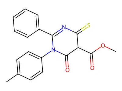 Methyl 1-(4-methylphenyl)-6-oxo-2-phenyl-4-sulfanylidenepyrimidine-5-carboxylate structure