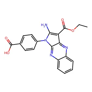 4-[2-amino-3-(ethoxycarbonyl)-1H-pyrrolo[2,3-b]quinoxalin-1-yl]benzoic acid structure