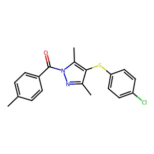 (4-((4-chlorophenyl)thio)-3,5-dimethyl-1H-pyrazol-1-yl)(p-tolyl)methanone structure