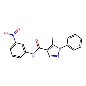5-methyl-N-(3-nitrophenyl)-1-phenylpyrazole-4-carboxamide structure