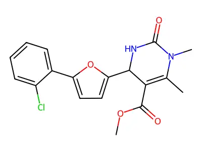 methyl 4-[5-(2-chlorophenyl)furan-2-yl]-1,6-dimethyl-2-oxo-1,2,3,4-tetrahydropyrimidine-5-carboxylate structure