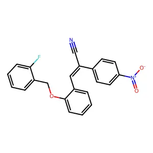 (E)-3-[2-[(2-fluorophenyl)methoxy]phenyl]-2-(4-nitrophenyl)prop-2-enenitrile structure