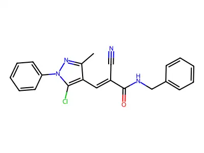N-benzyl-3-(5-chloro-3-methyl-1-phenyl-1H-pyrazol-4-yl)-2-cyanoprop-2-enamide structure