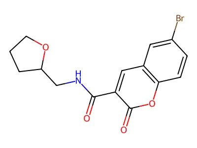 6-bromo-2-oxo-N-(tetrahydrofuran-2-ylmethyl)-2H-chromene-3-carboxamide structure
