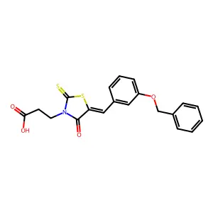 3-[5-(3-Benzyloxy-benzylidene)-4-oxo-2-thioxo-thiazolidin-3-yl]-propionic acid structure