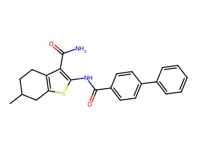 2-[(biphenyl-4-ylcarbonyl)amino]-6-methyl-4,5,6,7-tetrahydro-1-benzothiophene-3-carboxamide structure