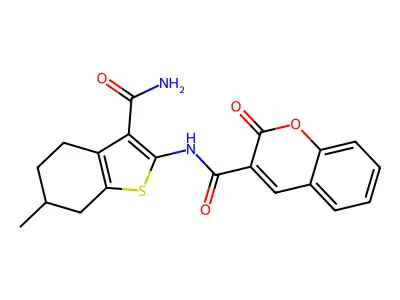 N-(3-carbamoyl-6-methyl-4,5,6,7-tetrahydro-1-benzothiophen-2-yl)-2-oxo-2H-chromene-3-carboxamide structure