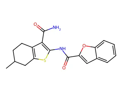 N-(3-carbamoyl-6-methyl-4,5,6,7-tetrahydro-1-benzothiophen-2-yl)-1-benzofuran-2-carboxamide structure