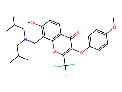 8-[(diisobutylamino)methyl]-7-hydroxy-3-(4-methoxyphenoxy)-2-(trifluoromethyl)-4H-chromen-4-one structure