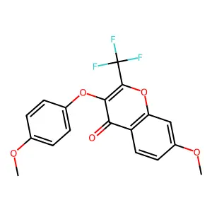 7-methoxy-3-(4-methoxyphenoxy)-2-(trifluoromethyl)-4H-chromen-4-one structure