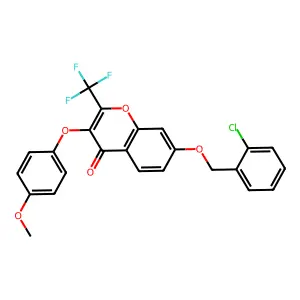 7-[(2-chlorophenyl)methoxy]-3-(4-methoxyphenoxy)-2-(trifluoromethyl)chromen-4-one structure