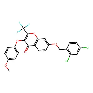 7-[(2,4-dichlorobenzyl)oxy]-3-(4-methoxyphenoxy)-2-(trifluoromethyl)-4H-chromen-4-one structure