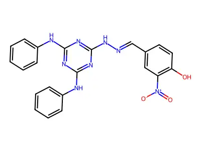 4-{[2-(4,6-Dianilino-1,3,5-triazin-2-yl)hydrazinylidene]methyl}-2-nitrophenol structure