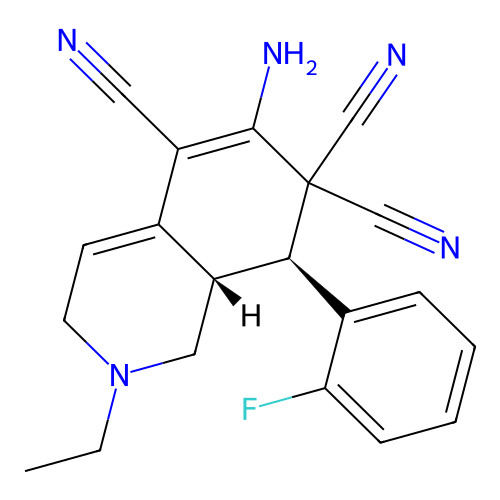 (8S,8aS)-6-amino-2-ethyl-8-(2-fluorophenyl)-1,3,8,8a-tetrahydroisoquinoline-5,7,7-tricarbonitrile structure