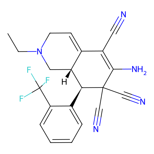 (8R,8aS)-6-amino-2-ethyl-8-(2-(trifluoromethyl)phenyl)-2,3,8,8a-tetrahydroisoquinoline-5,7,7(1H)-tricarbonitrile structure