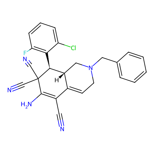 (8S,8aS)-6-amino-2-benzyl-8-(2-chloro-6-fluorophenyl)-2,3,8,8a-tetrahydroisoquinoline-5,7,7(1H)-tricarbonitrile structure