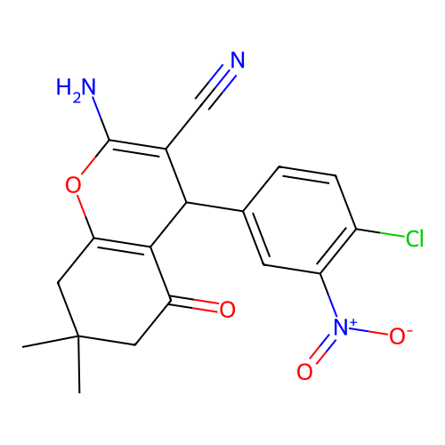 2-amino-4-(4-chloro-3-nitrophenyl)-7,7-dimethyl-5-oxo-5,6,7,8-tetrahydro-4H-chromene-3-carbonitrile structure