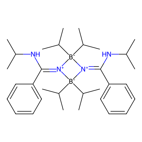 (1Z,3Z)-2,2,4,4-tetraisopropyl-1,3-bis((isopropylamino)(phenyl)methylene)-1,3,2,4-diazadiboretidine-1,3-diium-2,4-diuide structure