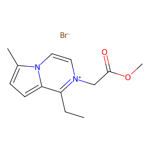 1-Ethyl-2-(2-methoxy-2-oxoethyl)-6-methylpyrrolo[1,2-A]pyrazin-2-ium bromide structure