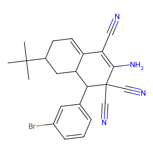 2-amino-4-(3-bromophenyl)-6-tert-butyl-4a,5,6,7-tetrahydro-4H-naphthalene-1,3,3-tricarbonitrile structure