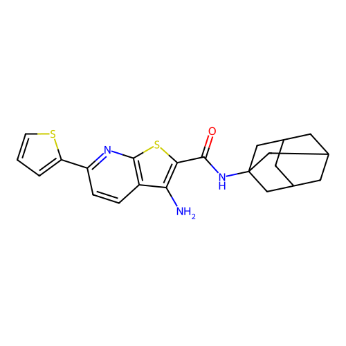 N-(1-adamantyl)-3-amino-6-(2-thienyl)thieno[2,3-b]pyridine-2-carboxamide structure