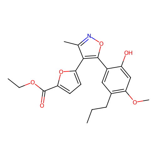 ethyl 5-(5-(2-hydroxy-4-methoxy-5-propylphenyl)-3-methylisoxazol-4-yl)furan-2-carboxylate structure
