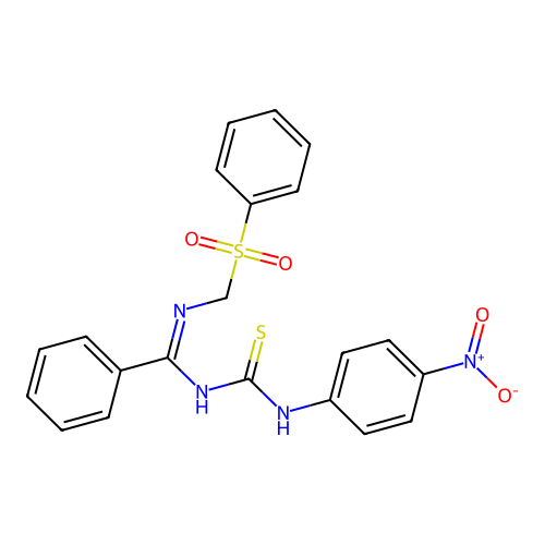 N-((4-nitrophenyl)carbamothioyl)-N'-((phenylsulfonyl)methyl)benzimidamide structure